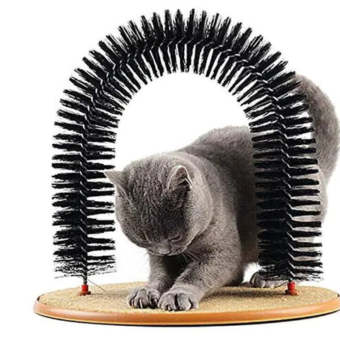 Cat Toy Arch with Grooming Brush and Scratching Pad